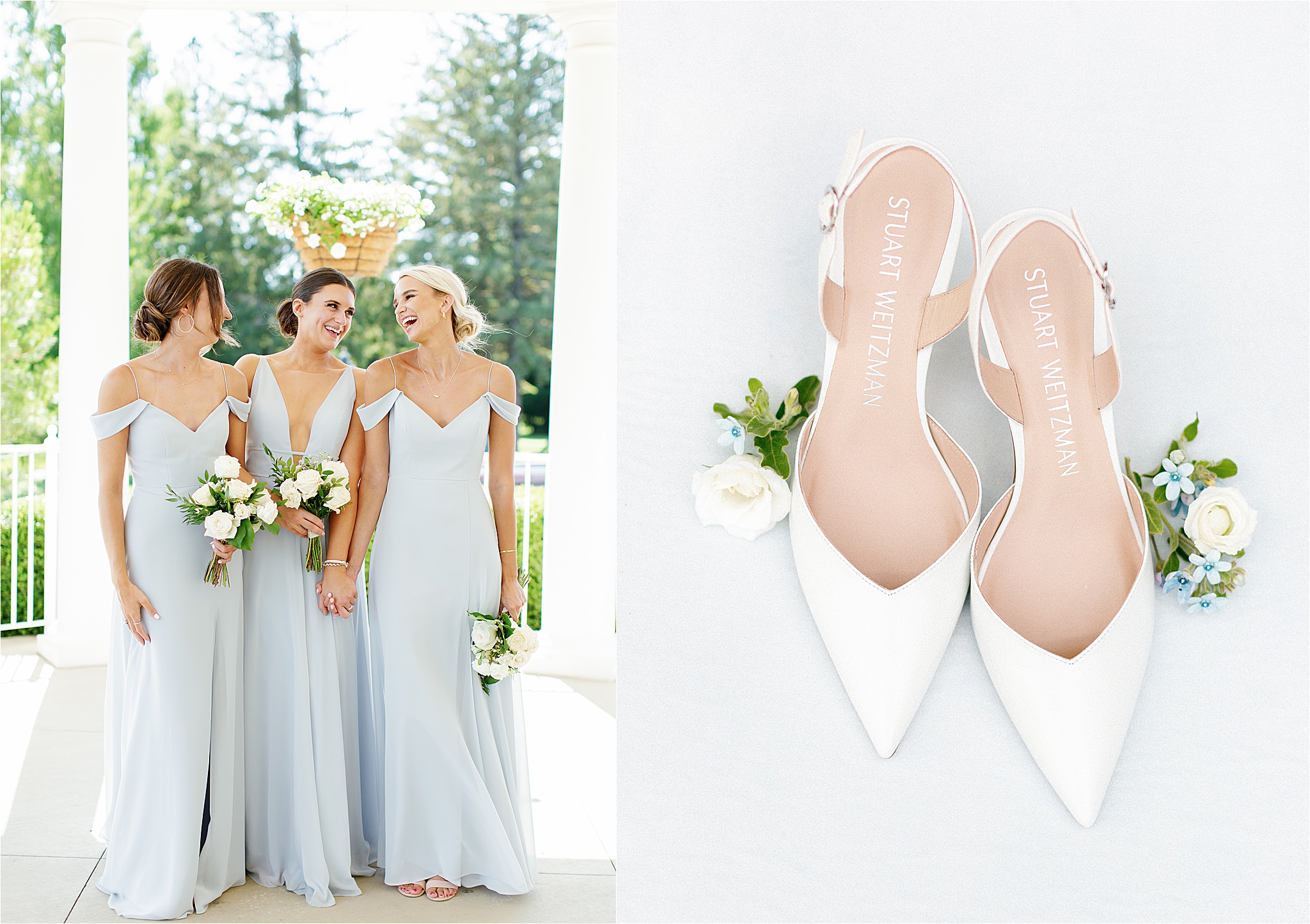 Stuart Weitzman bridal shoes and Jenny Yoo light blue bridesmaid dresses