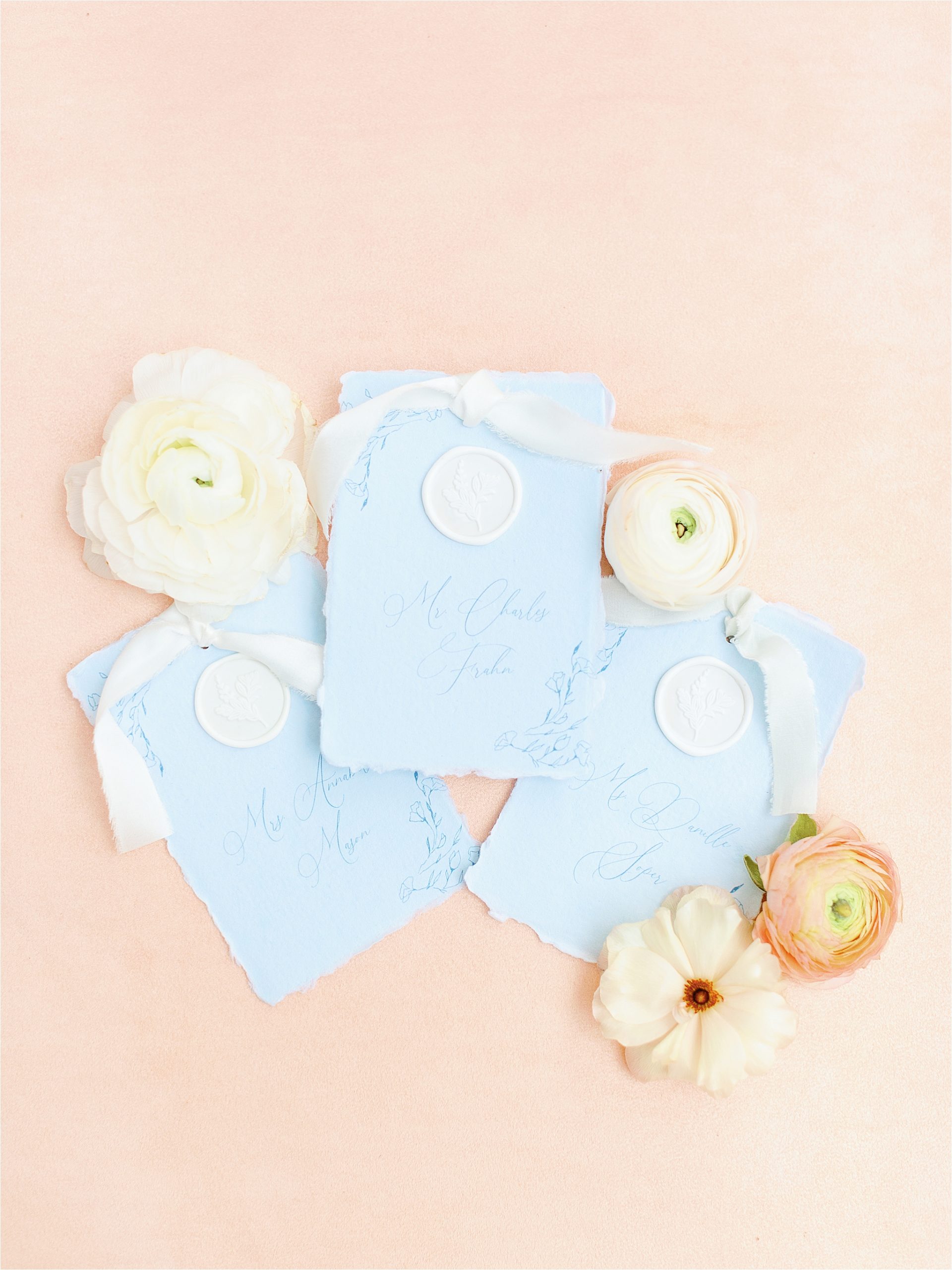 light blue seating name cards 