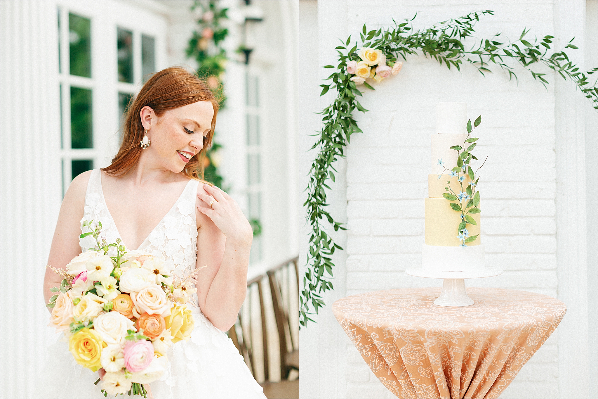 peach and yellow cake by cenza in cleveland wedding