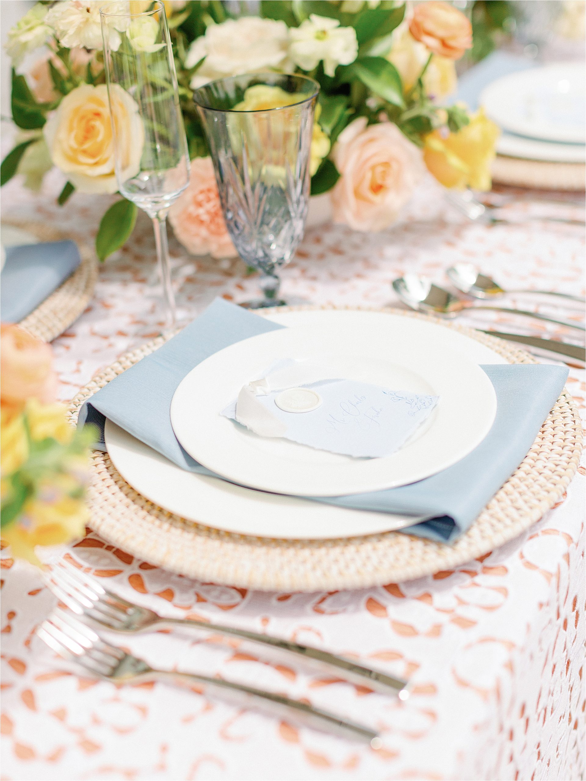 blue place cards at wedding