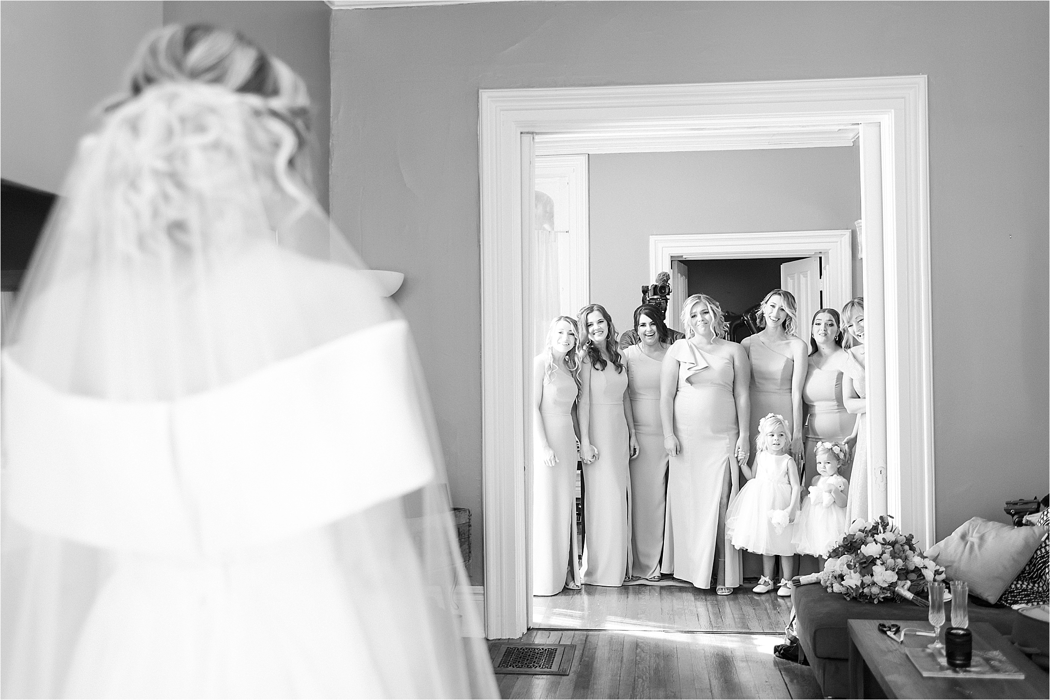 Bridesmaid first look at Buffalo wedding by Ohio Wedding Photographers