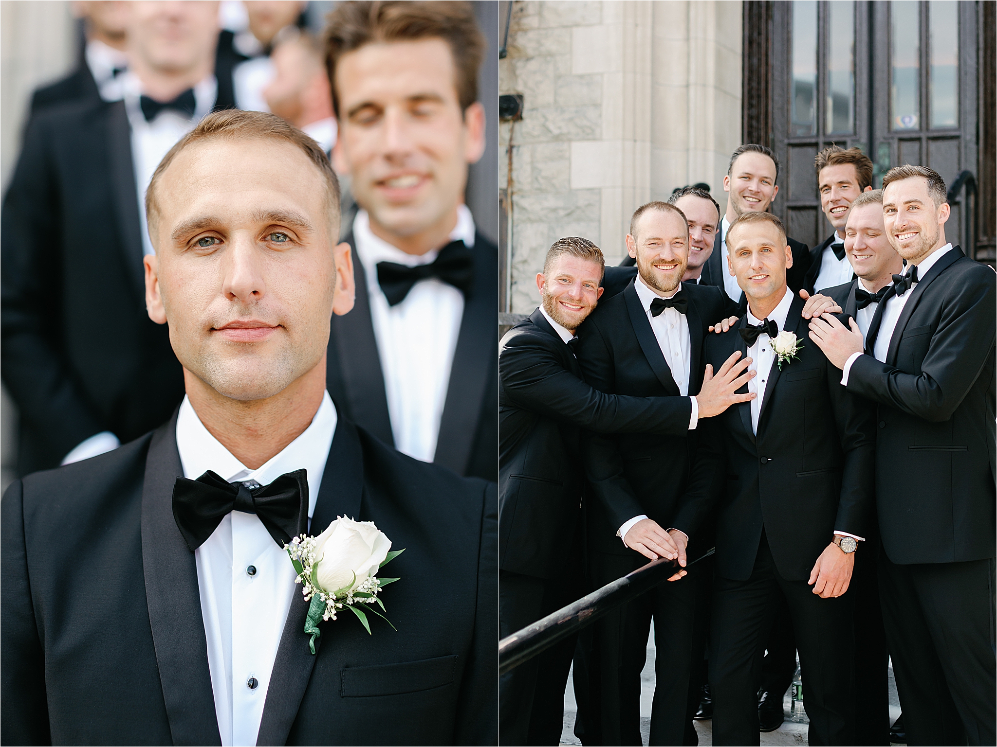 groom and groomsmen wearing black tuxes from generation tux