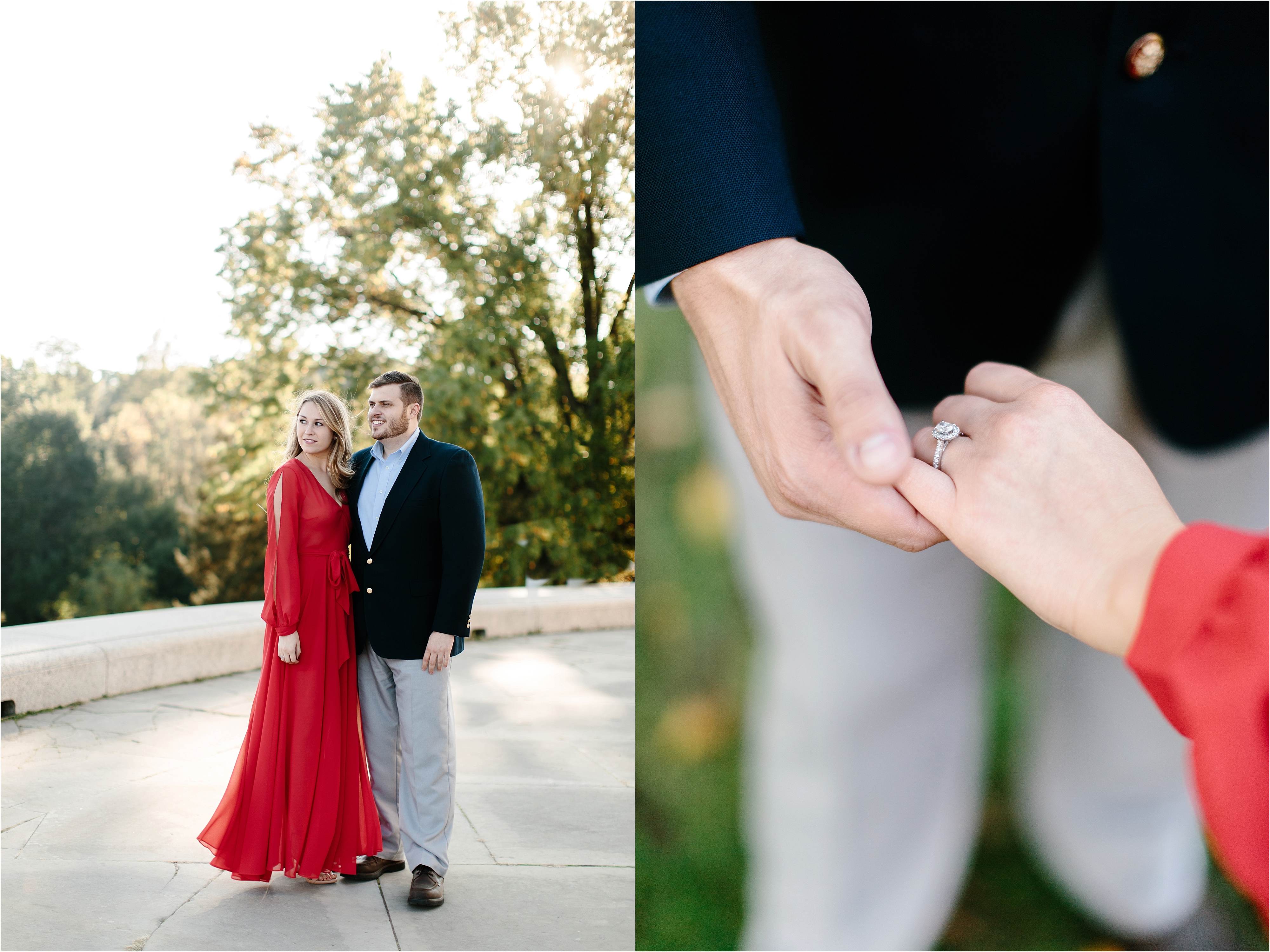 romantic red dress engagement session in cleveland