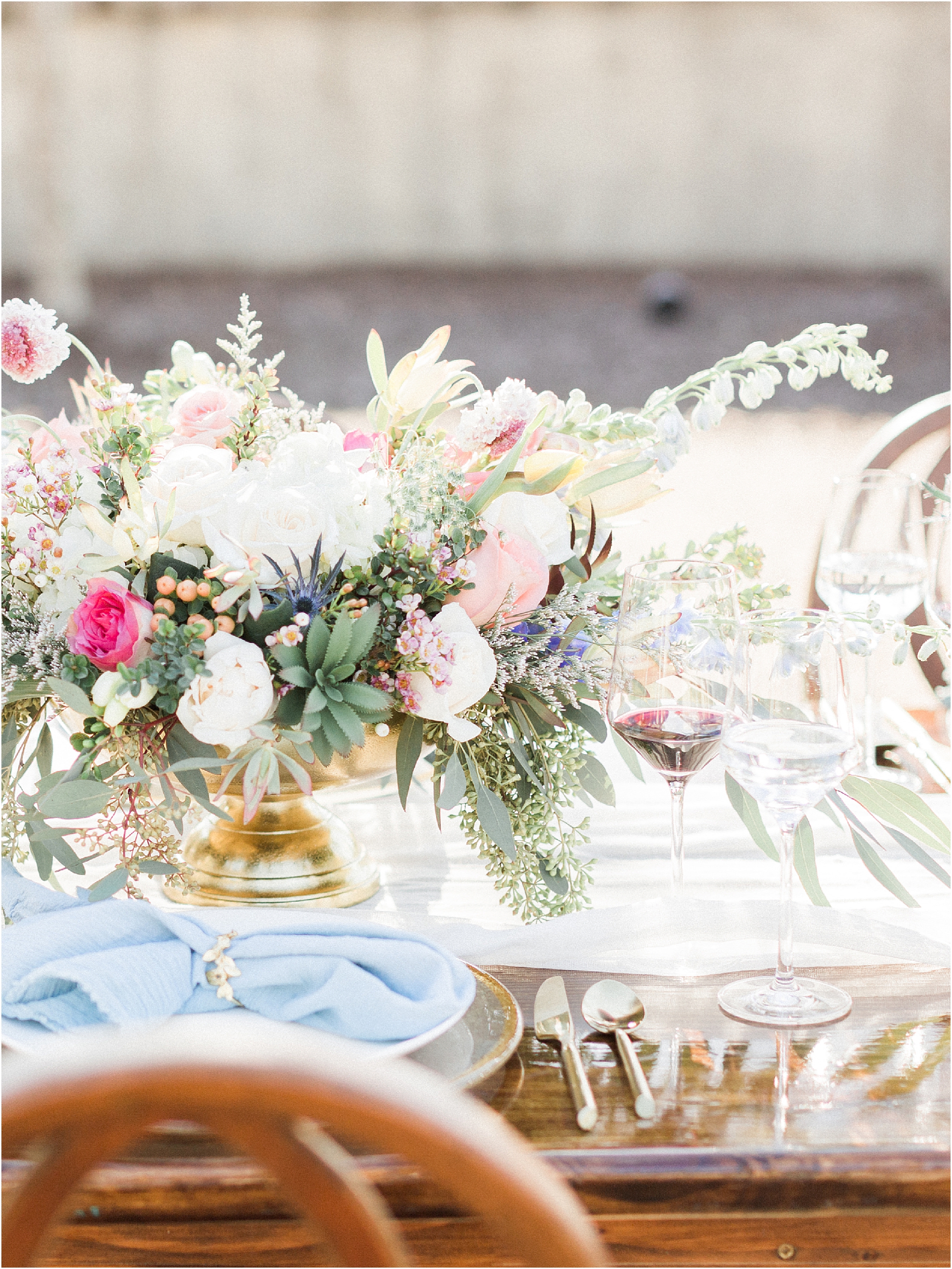 southern wedding with light blue and gold flatwear
